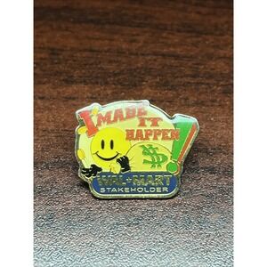 Walmart‎ Smiley Mascot Stakeholder "I Made It Happen!" Money Bags Lapel Hat Pin